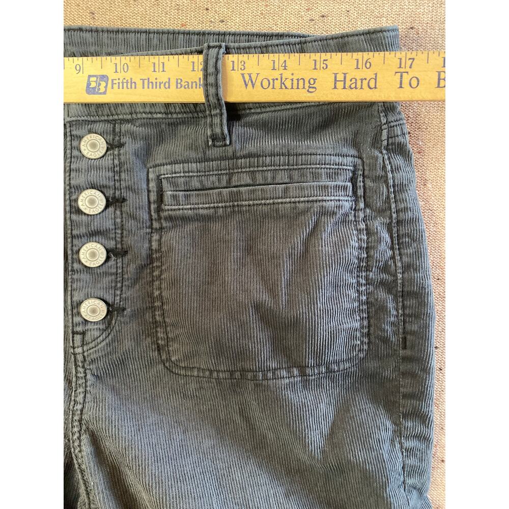 American Eagle Hi Rise Flare Corduroy Jeans Patch Pocket Women's 14 Short Gray - Picture 3 of 10
